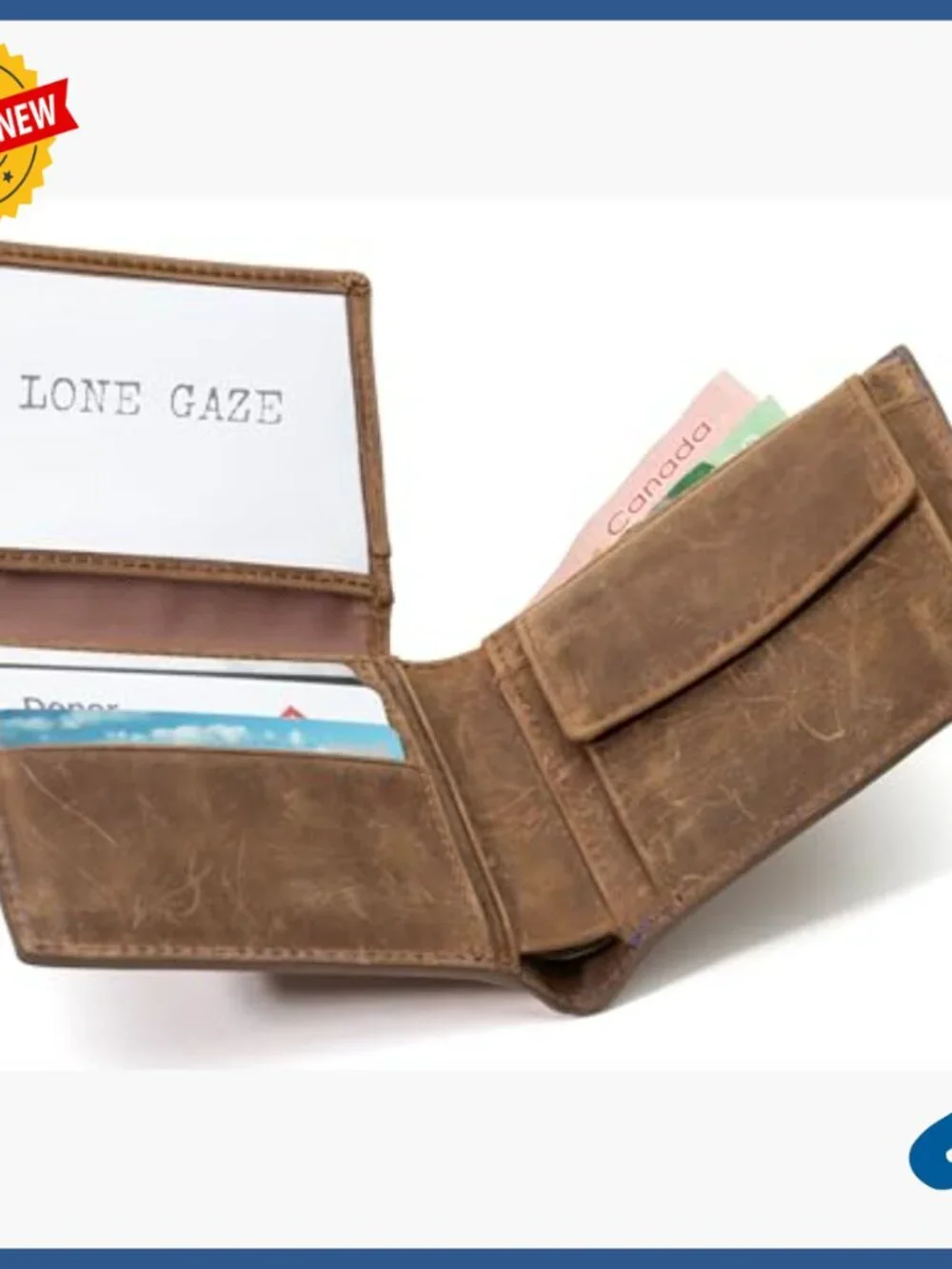 Men's RFID Leather Bifold Wallet with Wolf Embossing, Gift Box